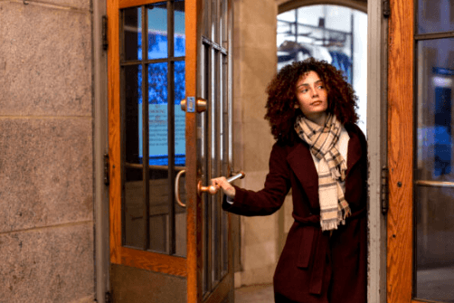 Woman entering the church