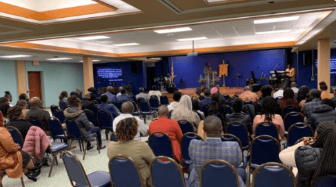 Church congregation inside building